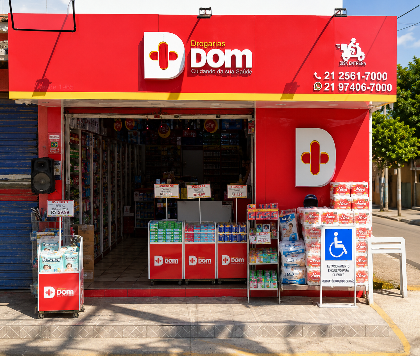 Fachada da Drogarias Dom em São Bento, Duque de Caxias